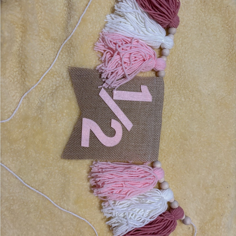 Pink and White Tassel Banner 1/2 year